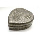 A 1920s Arts & Crafts influenced pewter-bound heart-shaped trinket box, having a butterfly and