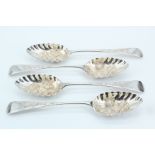Four electroplate berry spoons