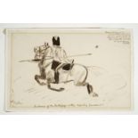 A late Victorian pen-and-ink sketch "The Charge of the Scots Greys at the Military Tournament", laid