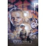 A large Star Wars Episode 1 The Phantom Menace movie poster, framed under glass, 75 x 110 cm