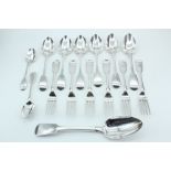 Four matching Victorian silver fiddle pattern dessert forks together with four matching Victorian