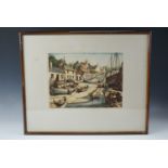 John Lewis Stant (1905-1964) A coloured etching "Moelfre Anglesey" of fishermen and boats at the