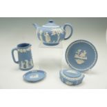 Five items of Wedgwood Jasperware including a teapot, jug etc