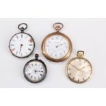 A selection of pocket watches, comprising two early 20th Century continental silver fob watches
