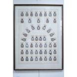 A framed set of 1930s cigarette cards "RAF Badges", 75 x 57 cm