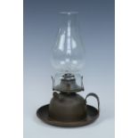 A brass finger oil lamp, 25 cm