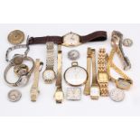 A quantity of watches and watch movements including an Avia gold plated pocket watch