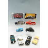Ten die-cast model cars including a 1958 Cadillac, 1937 Ford Pick-up, 1955 Chevrolet etc