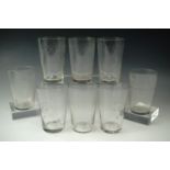 A set of Edwardian etched glass tumblers, 11 cm high