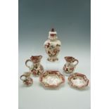 Six items of Mason's "Mandalay Red" including a lidded jar, a set of three graded jugs etc