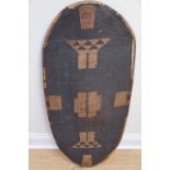 An antique central African / Congo Zande bamboo and rattan kube vura war shield, believed 19th