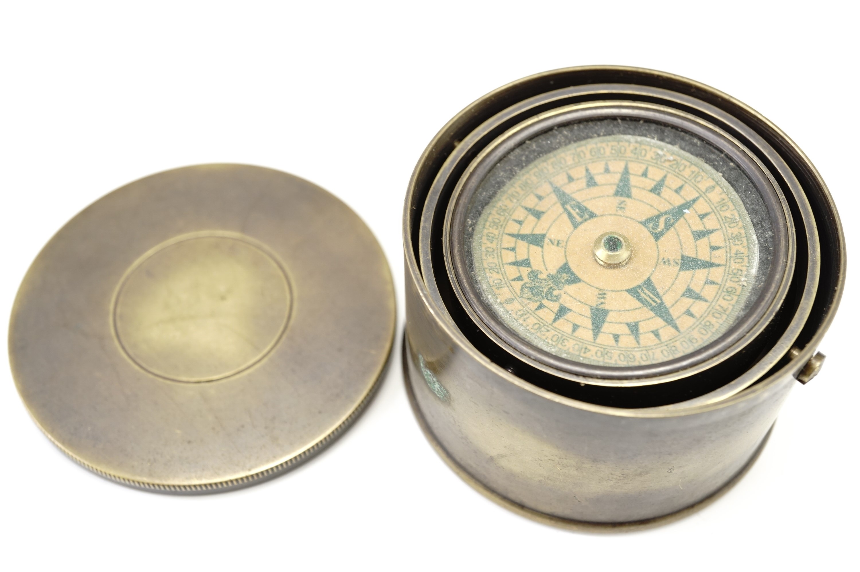 A binnacle mounted compass in a brass case together with a two draw telescope in a brass-inlaid - Image 3 of 4