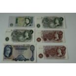 GB banknotes comprising two Elizabeth II Series C 10 Shilling notes, two Series C 1 Pound notes, a