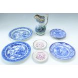 A selection of 19th and early 20th Century ceramics, comprising a blue and white plate, 22.5 cm, and