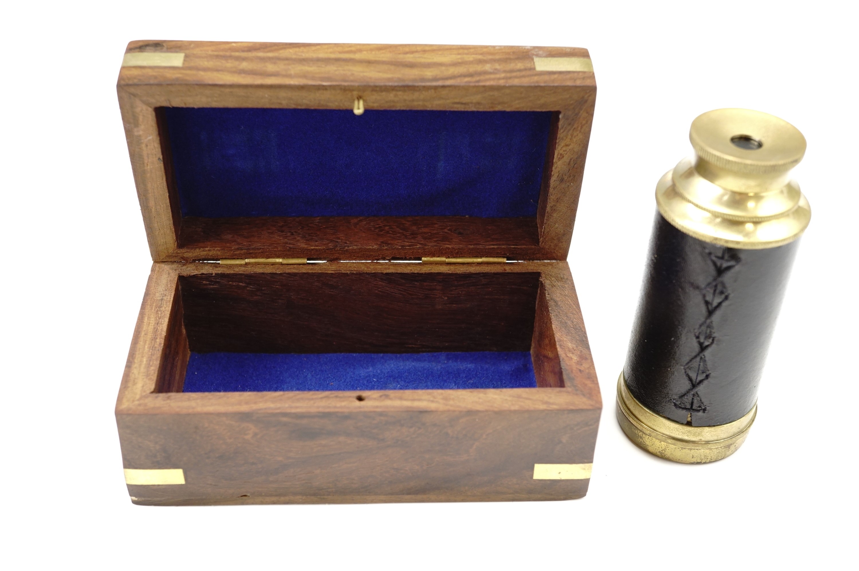 A binnacle mounted compass in a brass case together with a two draw telescope in a brass-inlaid - Image 4 of 4