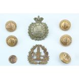 A late Georgian or early Victorian Coast Guard button together with lighthouse service badges and