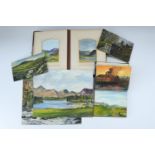 A Victorian photograph album bearing miniature landscape paintings, late 20th Century, together with