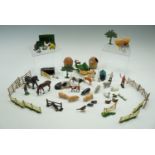 Various die-cast farm animals, figures, cart etc