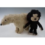 A Merry Thought toy dog together with a polar bear, 26 and 23 cm respectively
