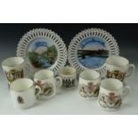 A set of three George V coronation mugs, a pair of George VI coronation mugs, two crested mugs for