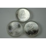 Three silver Canadian "Montreal 1976" Olympic commemorative coins