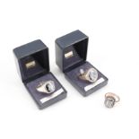 Silver and hematite rings, comprising two gentleman's signet rings, intaglio engraved with classical