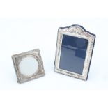 An Edwardian silver miniature picture frame together with a larger late 20th Century silver frame,