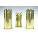 Three various trench art spill vases fabricated from late 19th Century German Kaiserliche Marine and