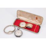 A gentleman's Oris gold plated wristwatch, on an expanding bracelet, in its original metal case,[