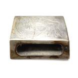 An early 20th Century Chinese silver vesta box holder, of sheared oblong form closed at one end