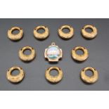 Links from a Victorian rolled gold bracelet together with a "Golden Gate" fob