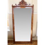 A near contemporary carved pine framed dressing mirror or pier glass, 186 x 88 cm