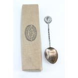A 1930s silver bowling prize spoon, in original carton