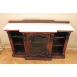 A Victorian marble topped rosewood breakfront side cabinet, 152 x 45 x 100 cm