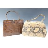 A vintage handmade ladies crocodile skin bag together with a handmade snake skin bag, latter (a/f)