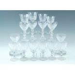 Two sets of six finely cut sherry glass together with four further wines glasses
