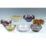 Kosta and other studio glass bowls / ashtrays, (Kosta 18 cm)
