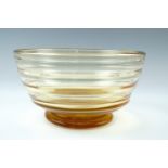 A 1930s amber glass fruit bowl, 21 cm x 12 cm high