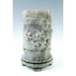 A 20th Century Chinese carved soapstone brush pot