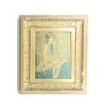 A 1920s gilt framed print of a young girl in a shawl, 52.5 x 45 cm