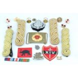 Sundry reproduction and other badges and regalia including officers' epaulettes