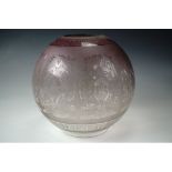 A Victorian etched achromatised glass oil lamp shade, 20 cm diameter x 19 cm CF