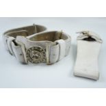 A British army buff leather belt with Victorian volunteer pattern buckle and bayonet frog