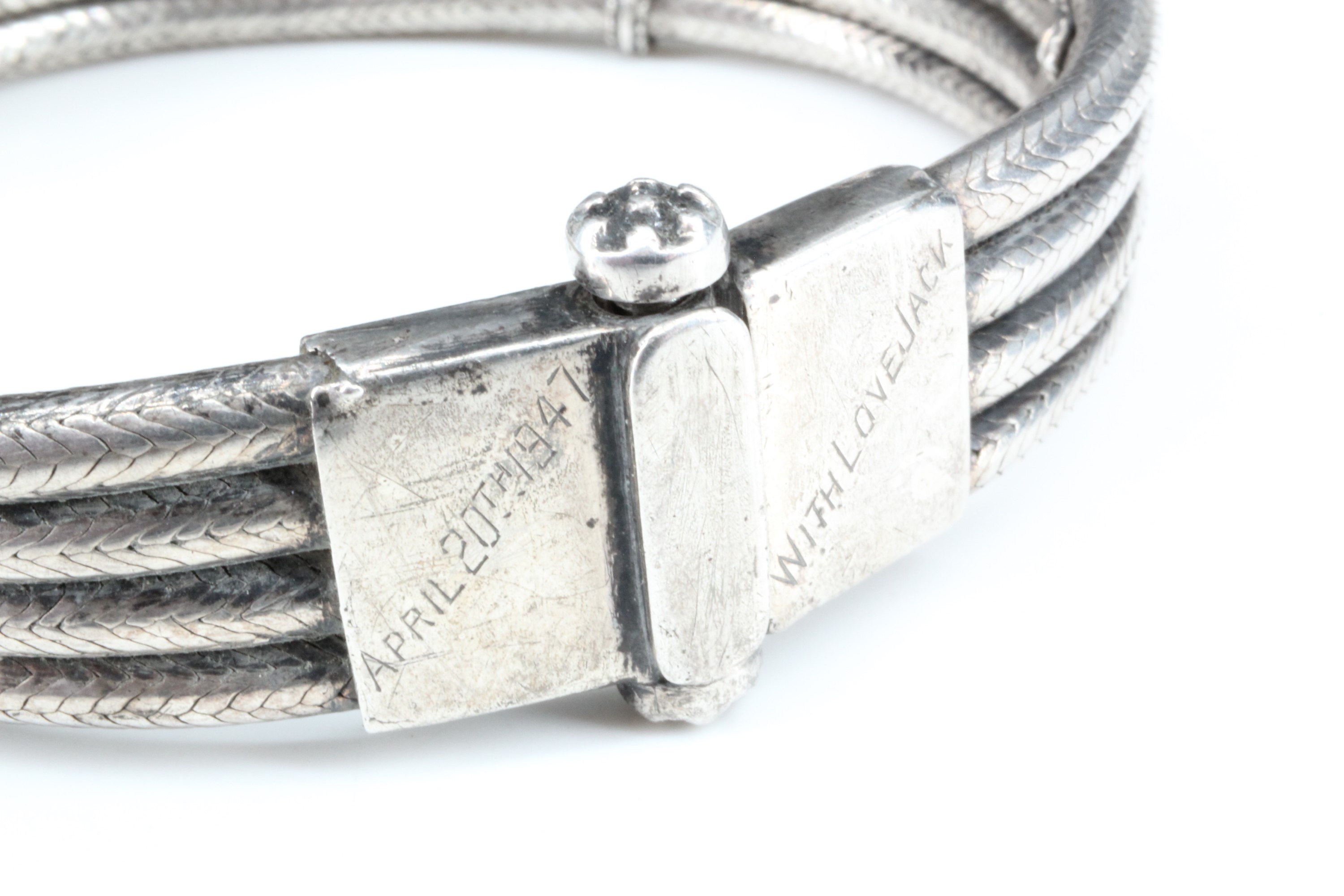 Two silver charm bracelets together with a 1940s quadruple snake link bracelet, 110 g - Image 2 of 2
