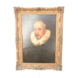 A portrait of a 17th Century bearded gentleman with a ruff collar, unsigned, oil on canvas, gilt