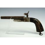 A late 19th Century pin-fire double-barrelled pocket pistol, 23 cm