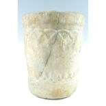 A weathered carved stone mortar, believed ancient / medieval, 30 cm x 25 cm