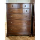 A reproduction Georgian mahogany chest of drawers, standing on square bracket feet, 92 cm x 47 cm