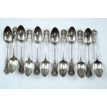 A set of twelve Victorian silver Queen's pattern tea spoons, Lawrence Aitchison, Glasgow, 1876,