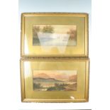 E Lewis (late 19th / early 20th Century) A pair of lake views, watercolour, in gilt mounts and